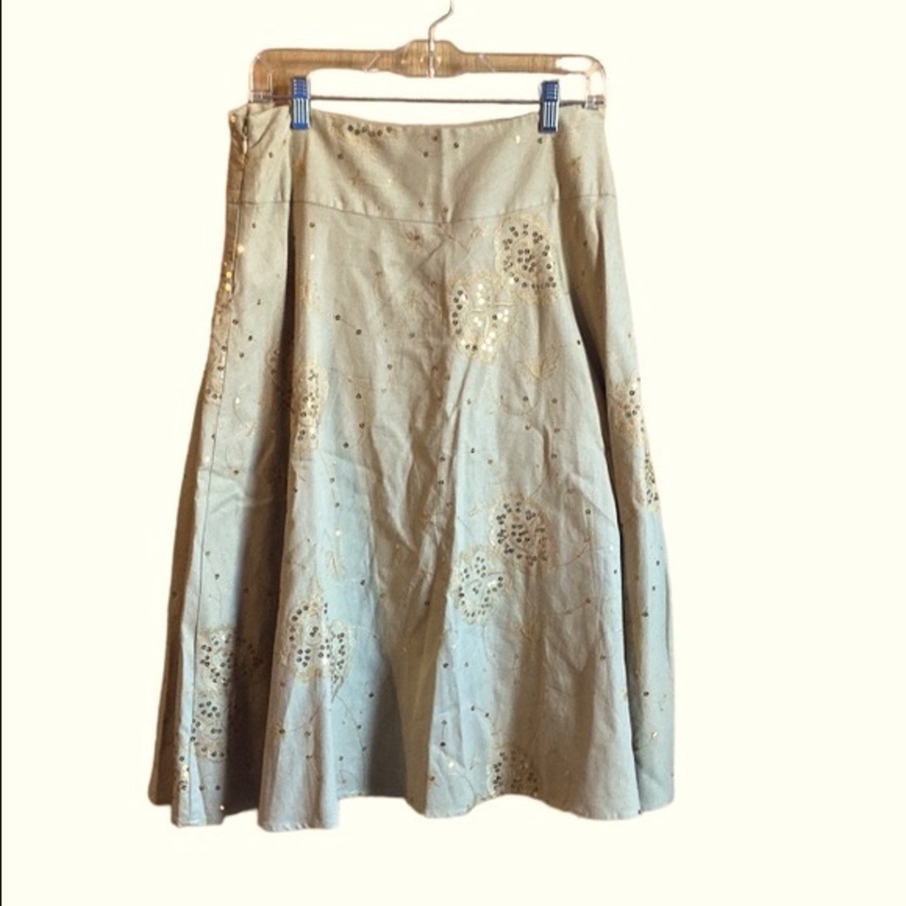 CAROLE LITTLE Sequined Embroidered Linen Circle Skirt Sz 10
